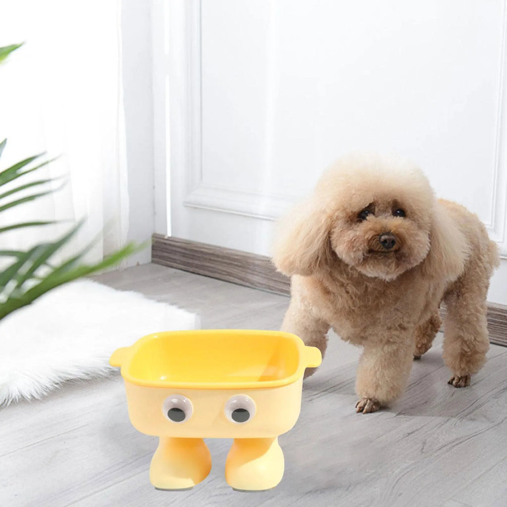 Elevated robot-shaped cat bowl with tilted design and detachable inner bowl in green colour