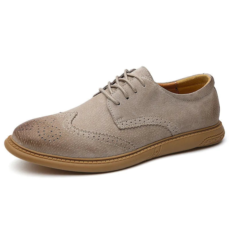 Men's low top business leather shoes in grey with lace-up design and leather toe cap