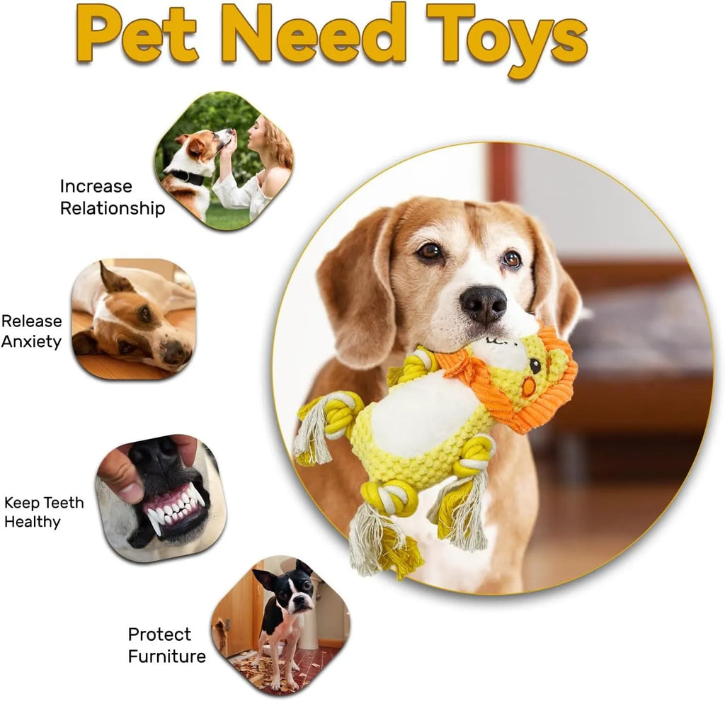 Plush squeaky dog toy bundle with lion and monkey designs for medium to large dogs