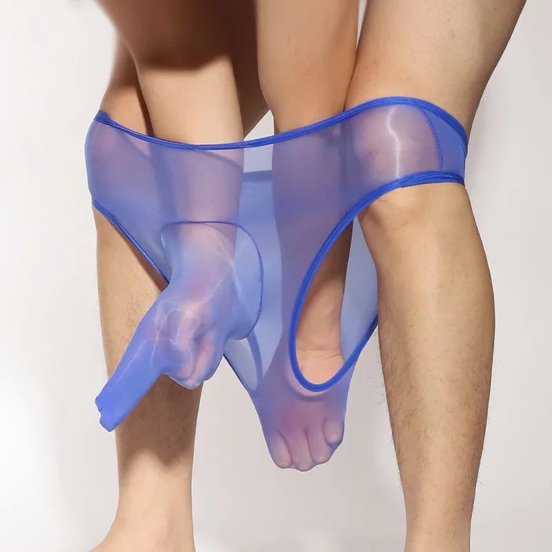 Men's transparent nylon briefs with bullet separation design in multiple colour options