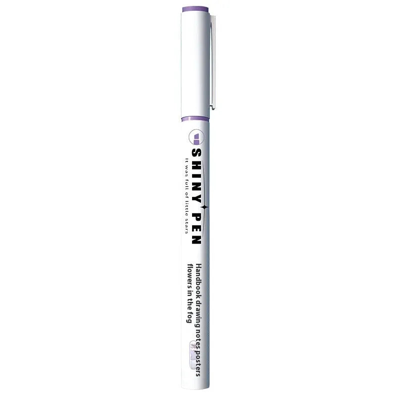 Set of four glitter highlighter pens with slanted tips showing six glitter ink colours including taro puff and mung bean smoothie