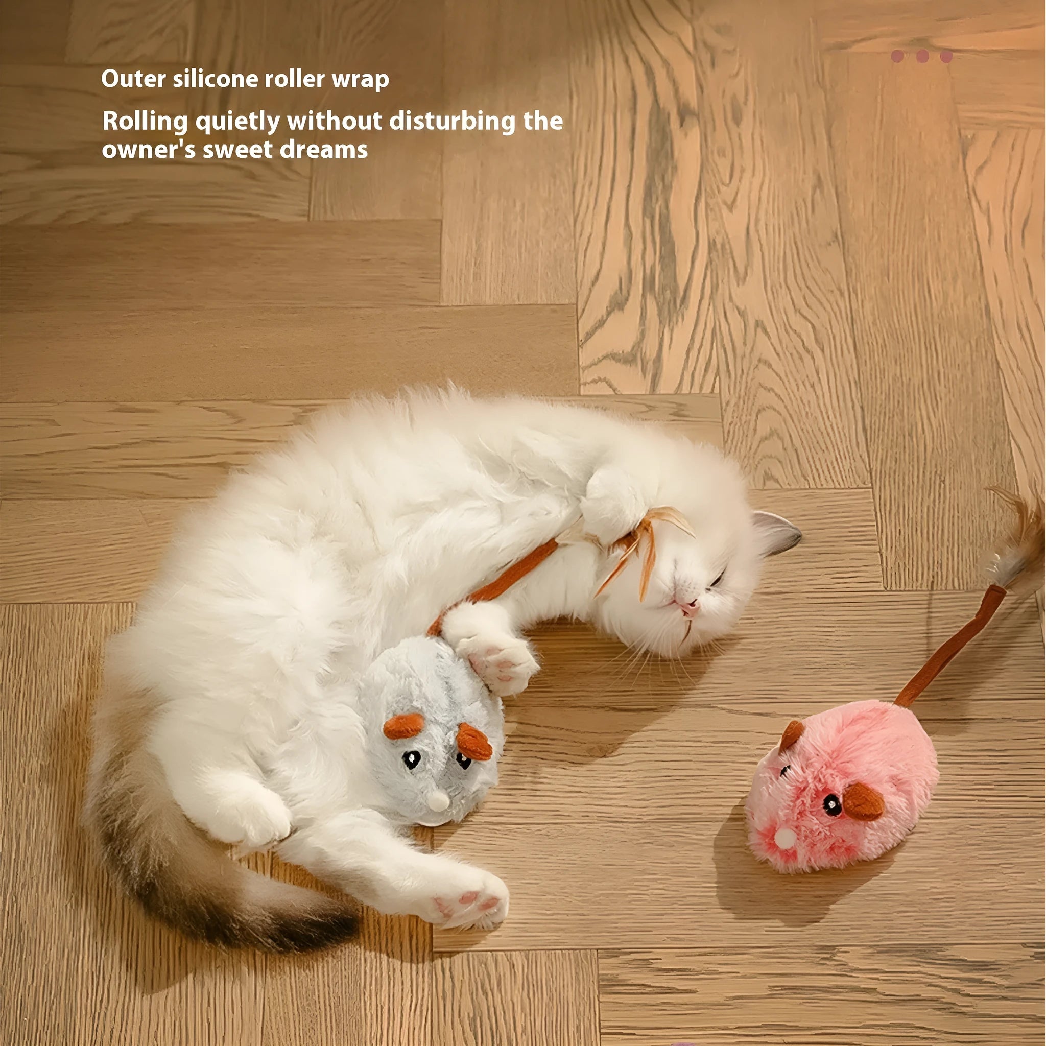 Self-moving electric mouse cat pole toy with plush construction and USB Type-C charging port