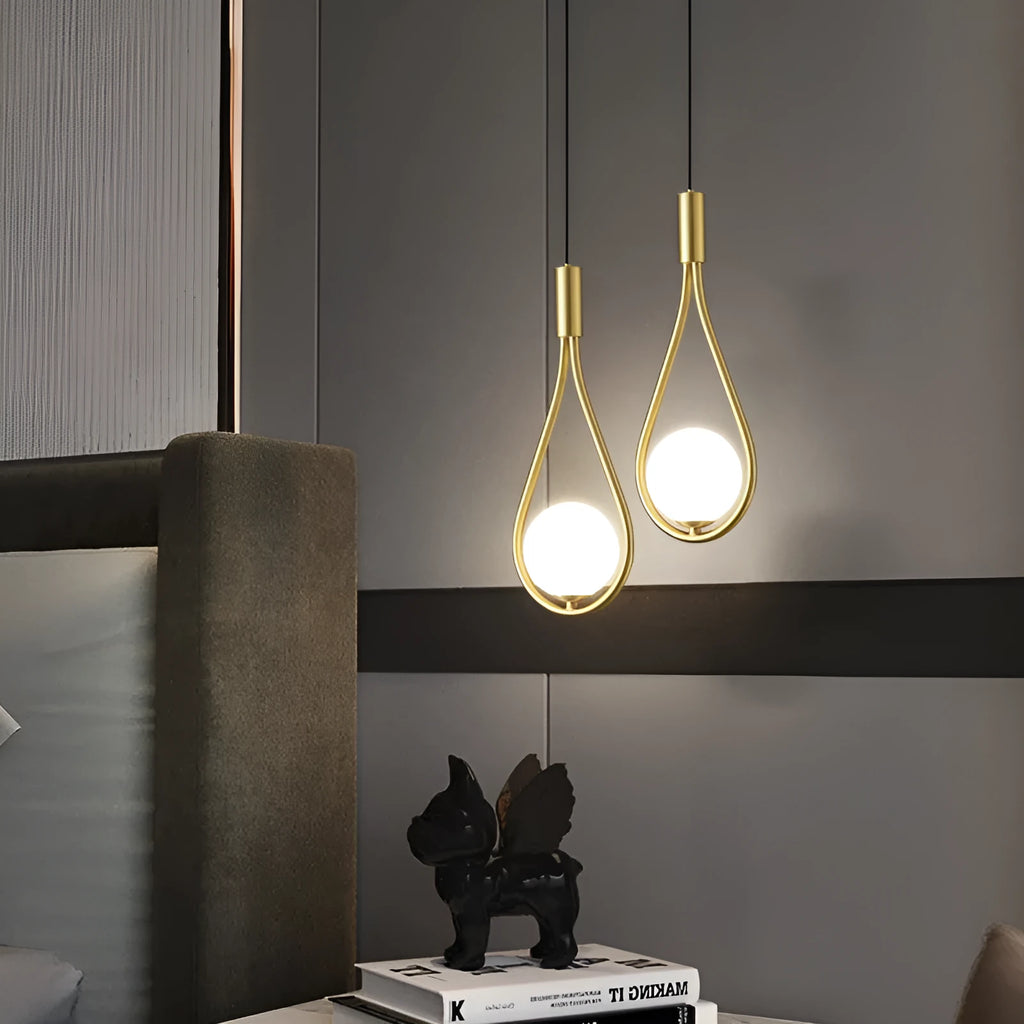 Modern copper bedside chandelier with honeycomb glass cover for bedroom ambient lighting