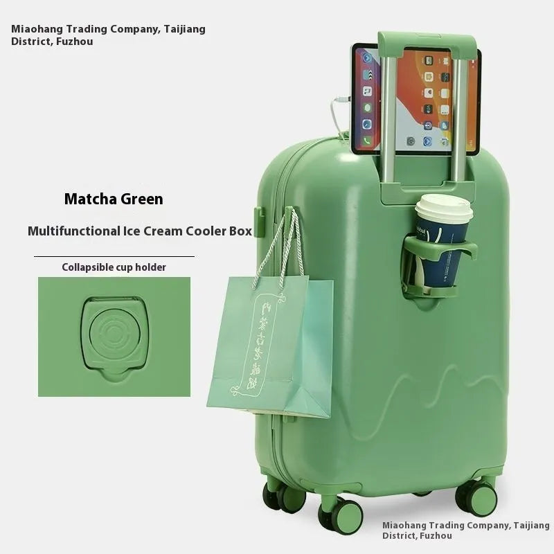 Ice cream pattern small lightweight suitcase with universal wheels in mint green