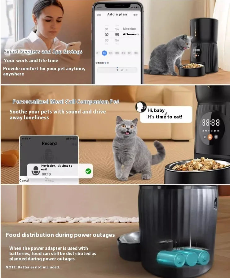 Intelligent pet feeder with automatic timing and remote control in black or white colour