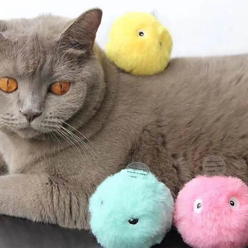 55mm diameter interactive cat toy ball in blue, pink, or yellow colours with animal sound effects