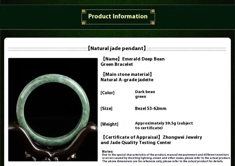 Natural emerald bean green bracelet on wrist, showing simple band and deep green gemstone.