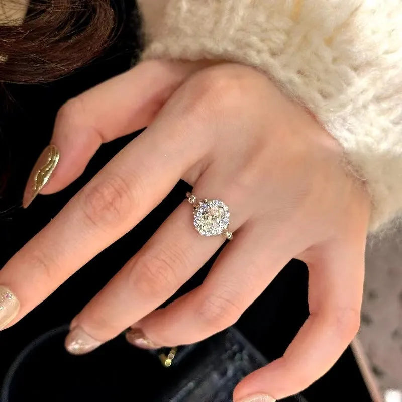 Silver geometry ring with ellipse elements and adjustable opening