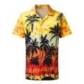 Men's short-sleeved Hawaiian shirt with a colourful 3D printed pattern on a polyester blend fabric.