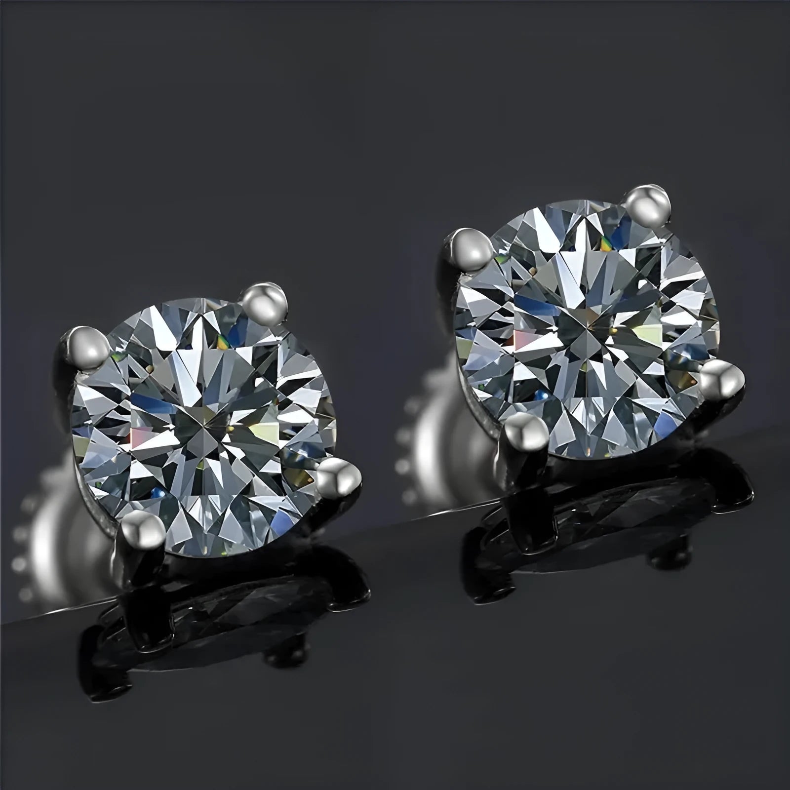 Geometric silver screw fastening moissanite stud earrings with four claw setting