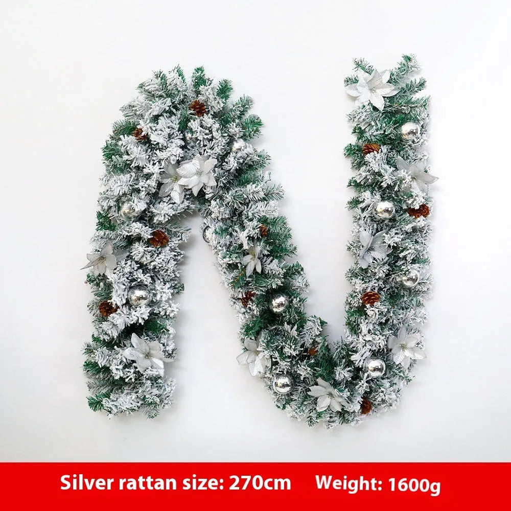 American style flocked rattan Christmas garland vine in a choice of five colours: gold, blue, silver, pink, or red.