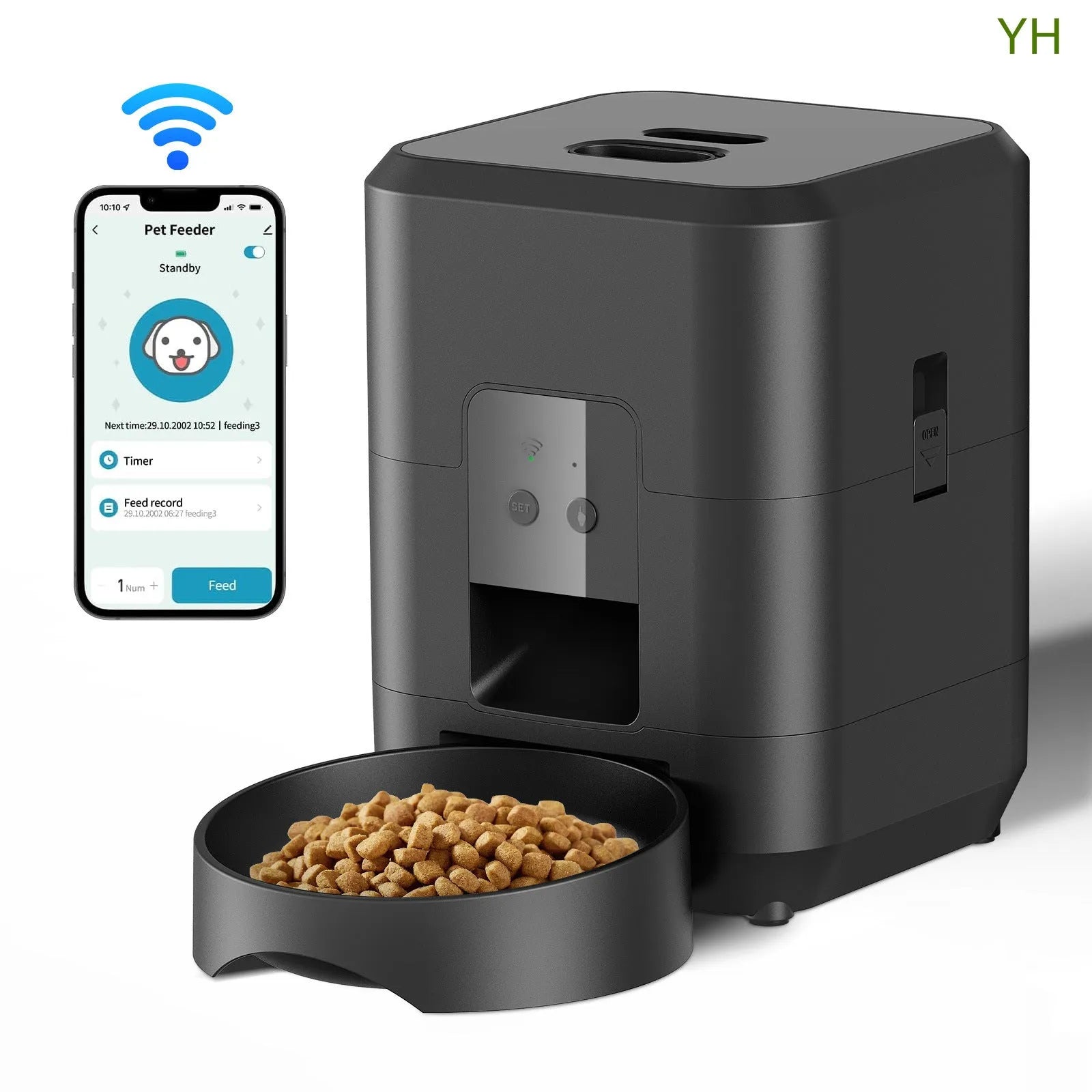 White WiFi automatic pet feeder with British plug for cats with feeding tableware