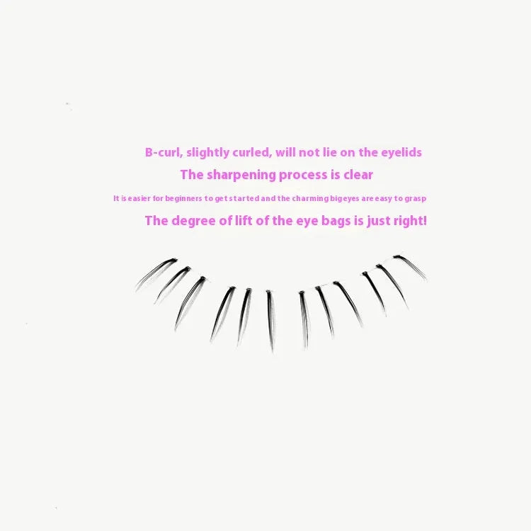 Kitten's paw lower false eyelashes on a segmented 12-row strip with 4mm, 5mm, and 6mm lengths