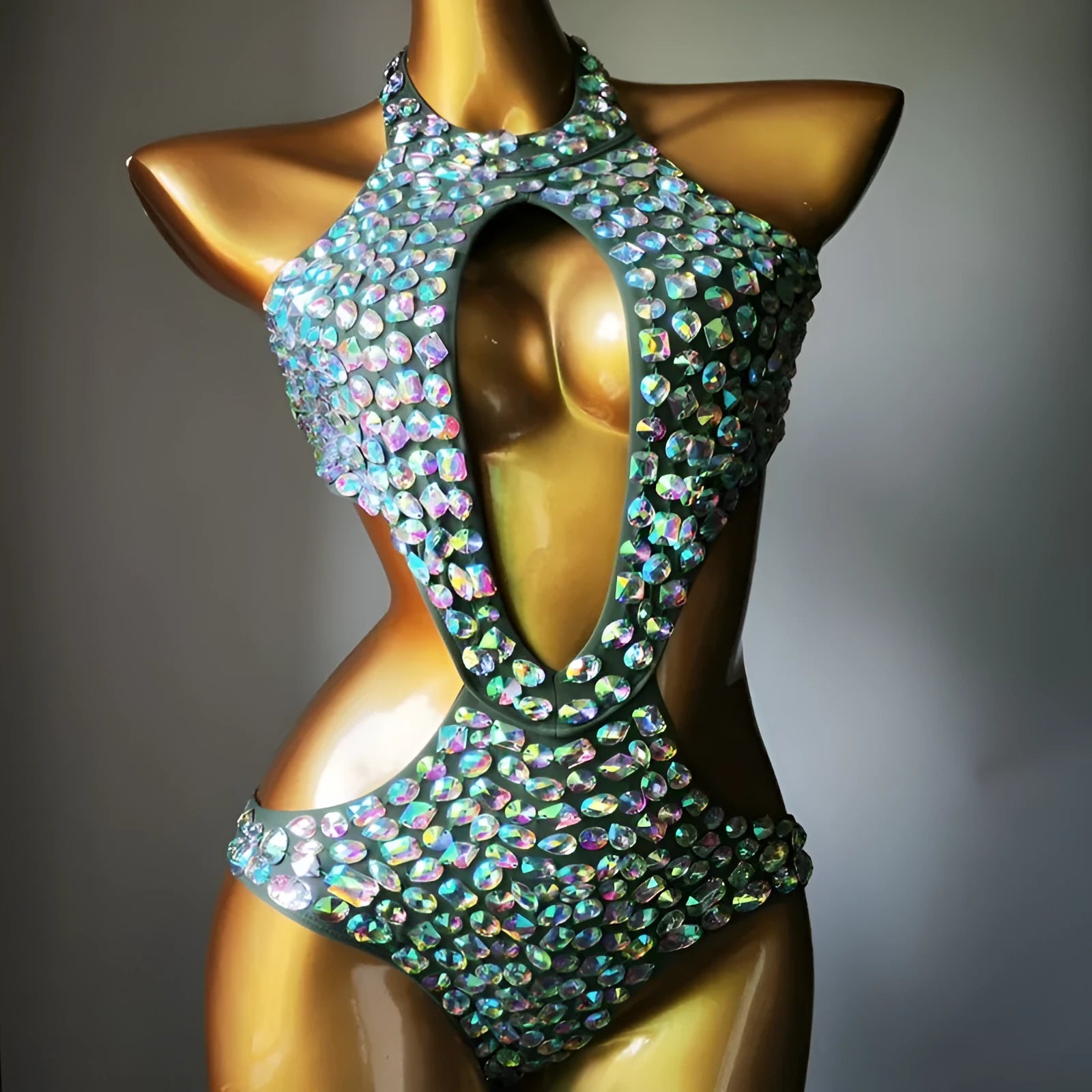 Women's one-piece mesh diamond swimsuit in black, light green, Army Green or brown colours