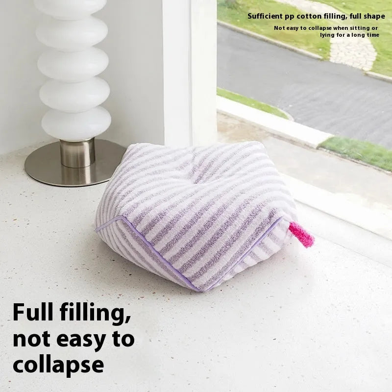 Striped soft velvet dog bed with removable cover in yellow, orange, and purple colour options.