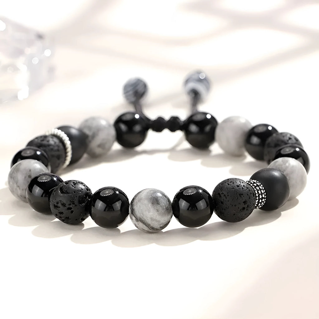 Black agate map stone volcanic bracelet with diamond shape design in new Chinese style
