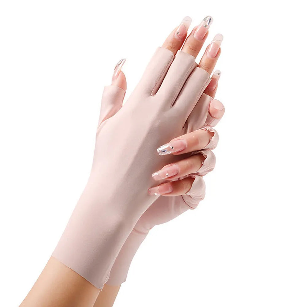 Ice silk sunscreen gloves for women with UPF50+ protection in various colours