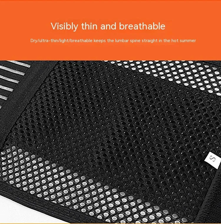 Black breathable sports waist support with steel plate for lumbar protection during fitness and running