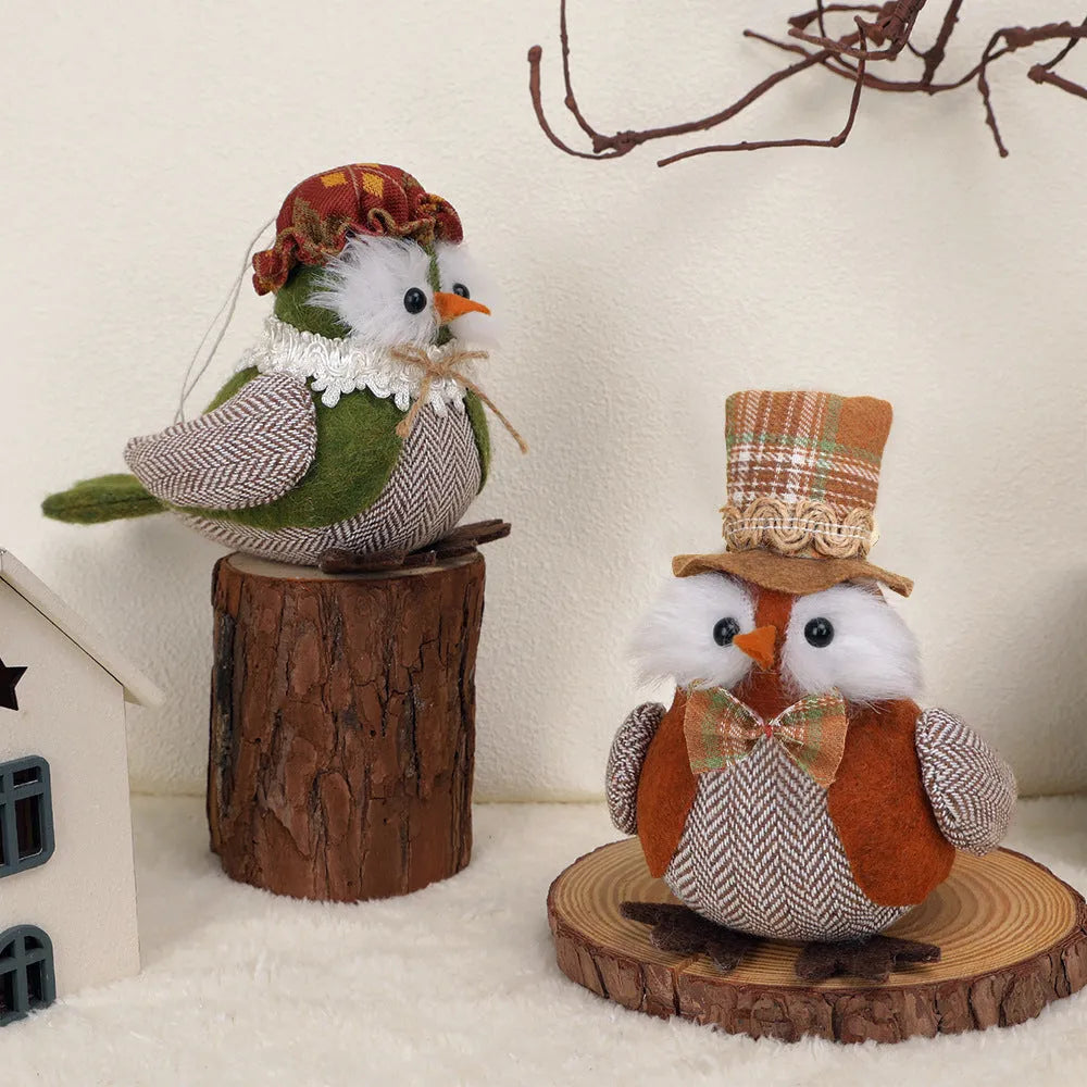 Orange or green handmade owl pendant ornament for Thanksgiving window or desktop decoration
