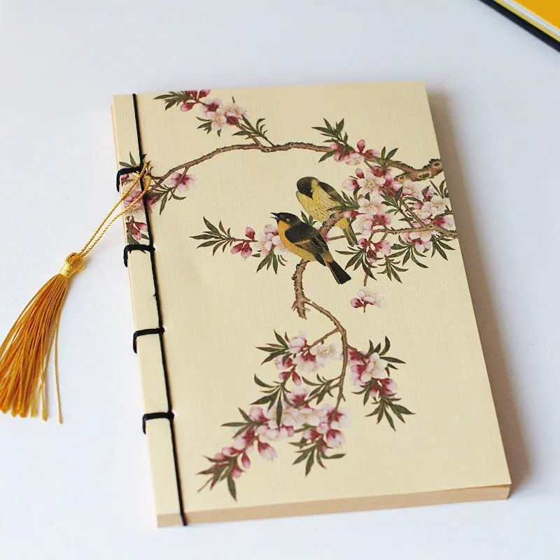 A5 antique wire-bound notebook with retro Chinese painting design on glossy embossed cover
