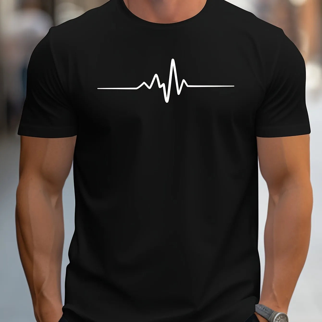 Men's loose fit T-shirt with 3D sports letter pattern in chemical fibre blend fabric, short sleeves