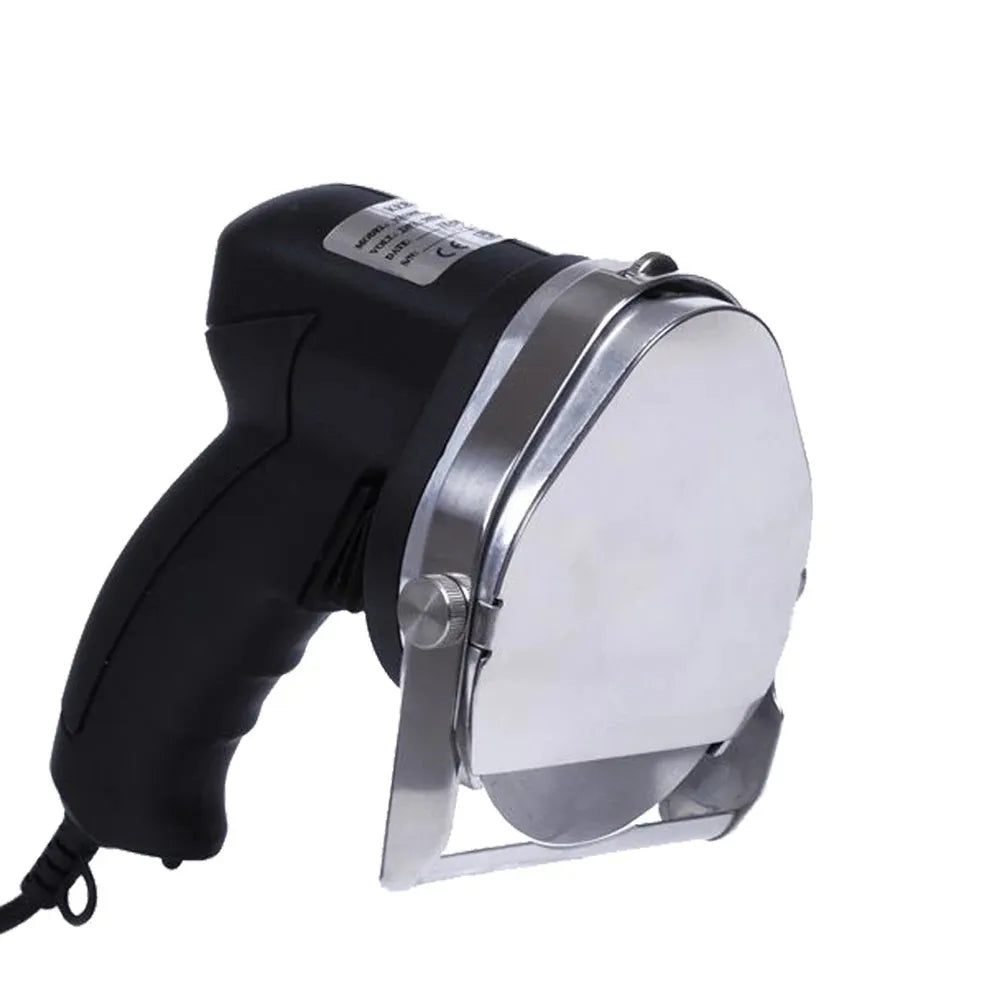 Black KS-100E electric meat cleaver with adjustable blade for turkey barbecue preparation.