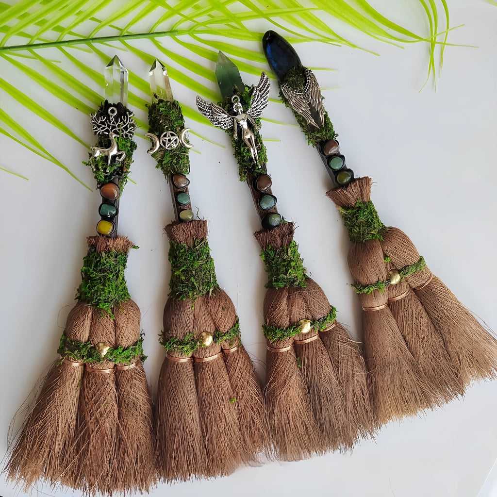 Natural chalcedony crystal broom in white crystal colour, handcrafted with single pointed column shape and polished gem finish