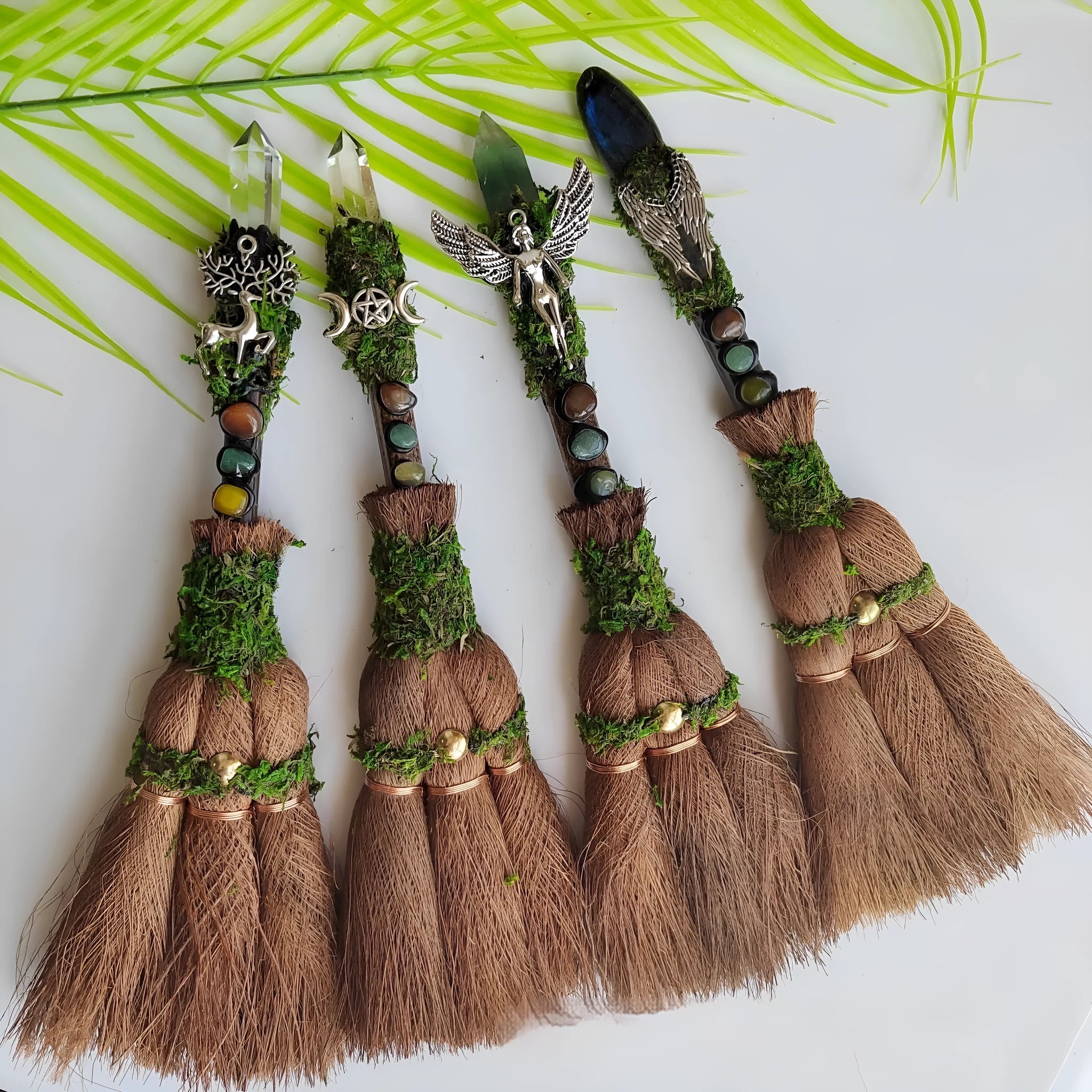 Natural chalcedony crystal broom in white crystal colour, handcrafted with single pointed column shape and polished gem finish