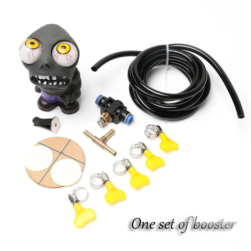 Turbo car blow-off valve decompress ornament kit with explosive eye zombie doll and pressure regulation components