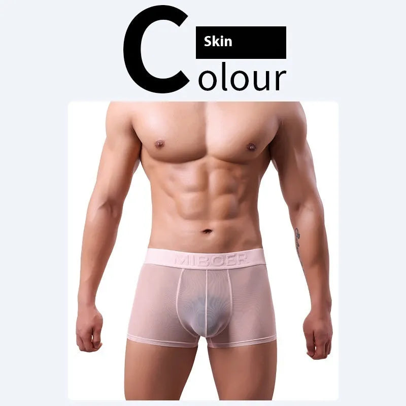 Men's thin invisible breathable boxer shorts in quick-dry polyester, shown in black colour