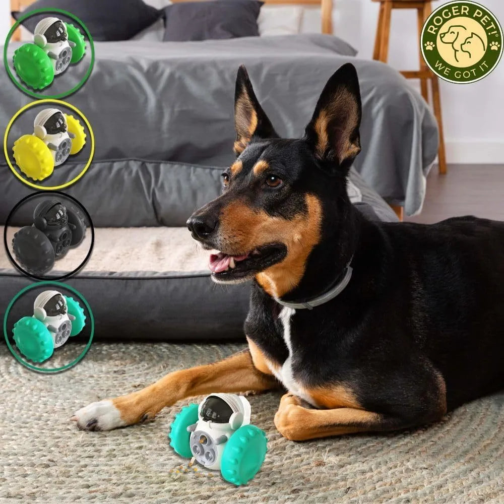 Robot-design self-balancing dog treat dispenser toy for small pets in multiple colour options