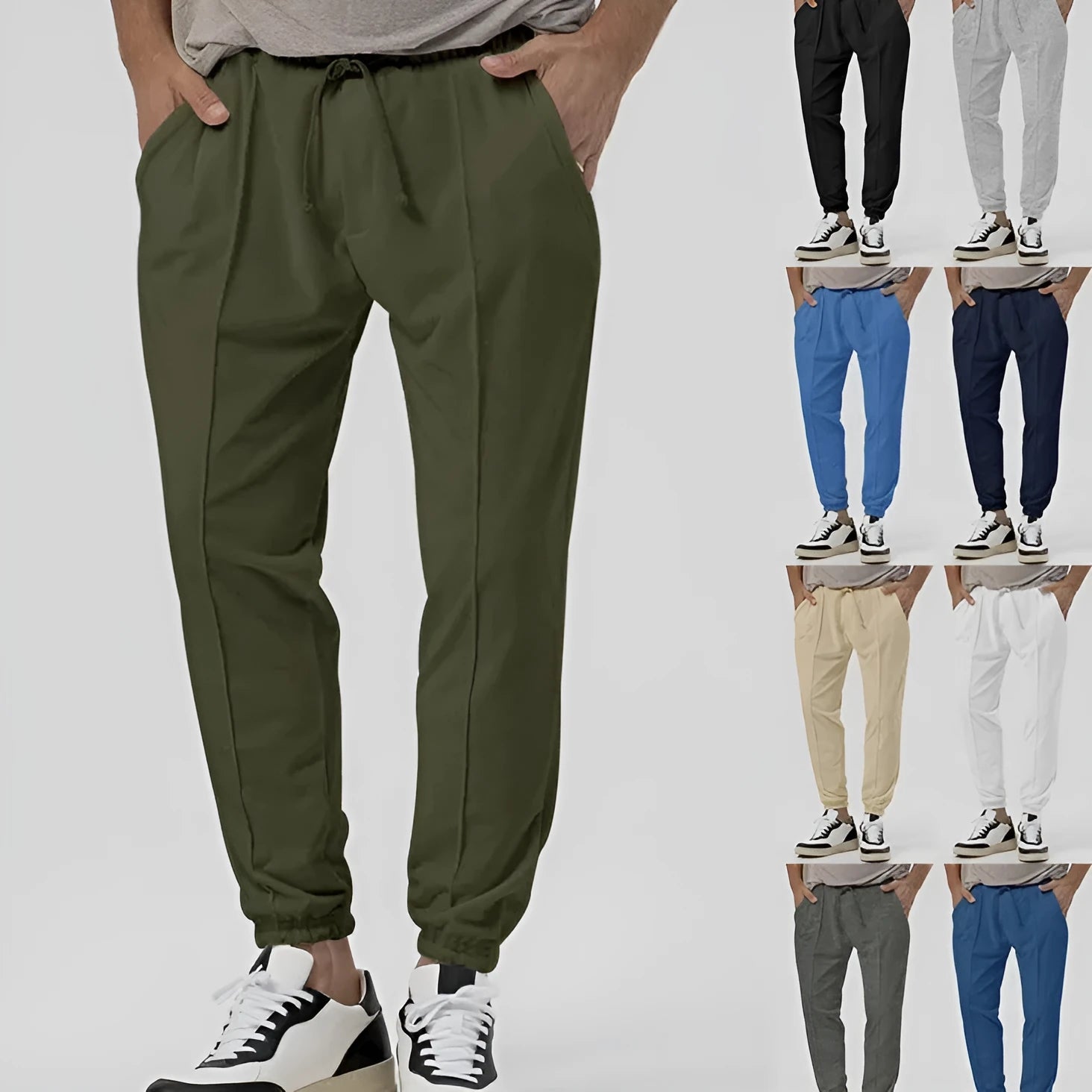 Men's grey cotton blend track sweatpants with straight-leg design and mid waist