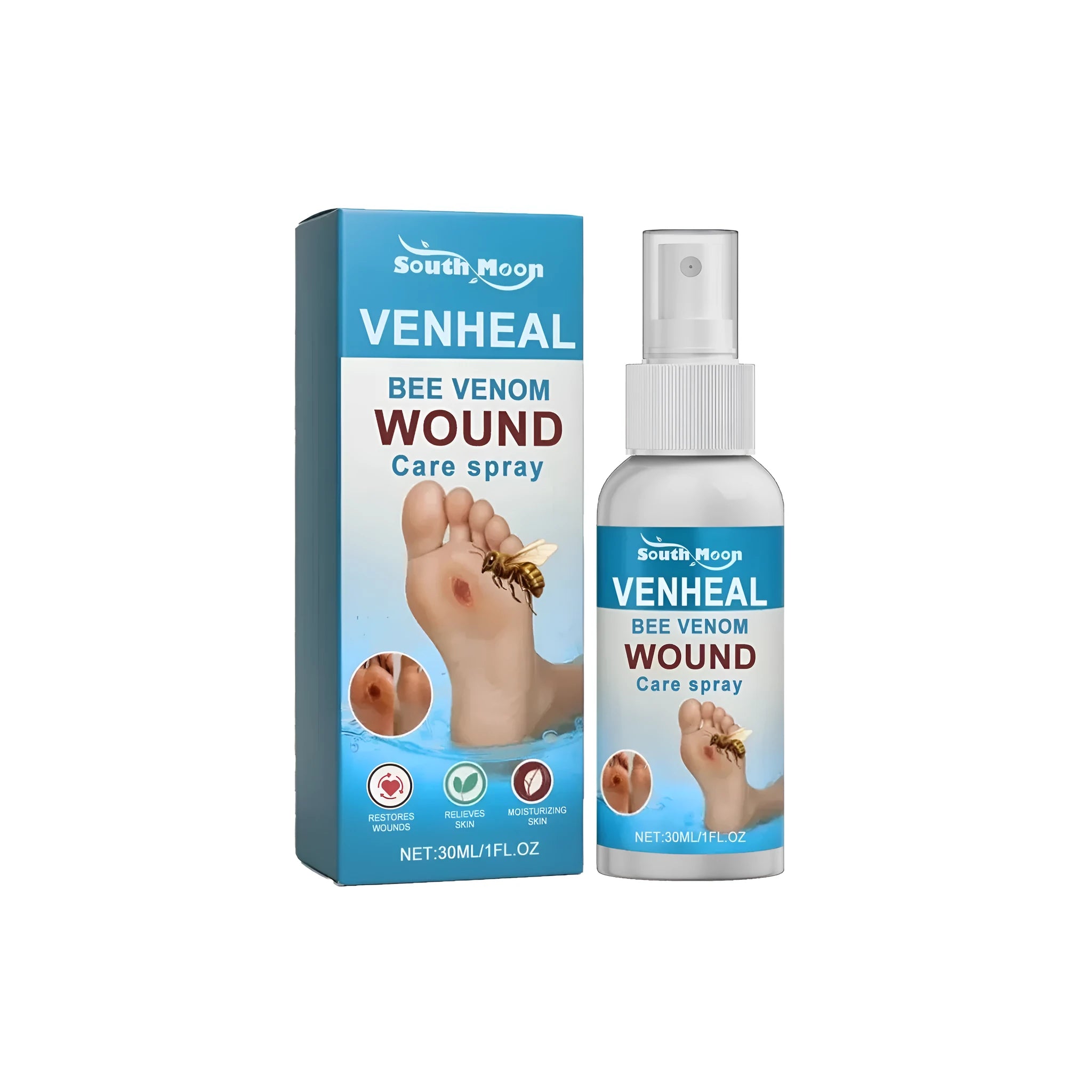 30ml white pump spray bottle for diabetic wound care with herbal and silver chloride formula.