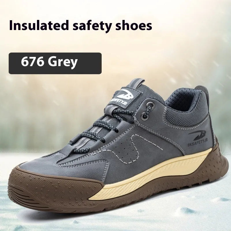Flyknit work shoes with leather upper and rubber sole in multiple colour options
