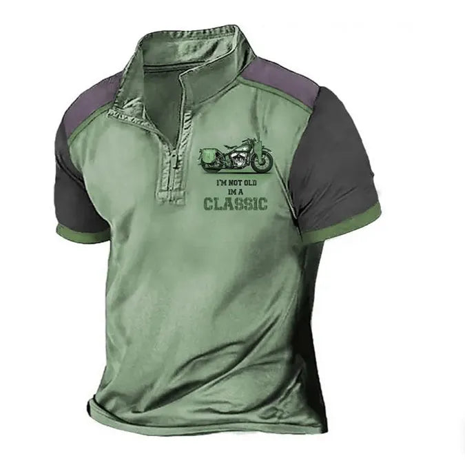 Solid colour golf polo shirt with loose fit pullover style, made from polyester bird eye cloth.