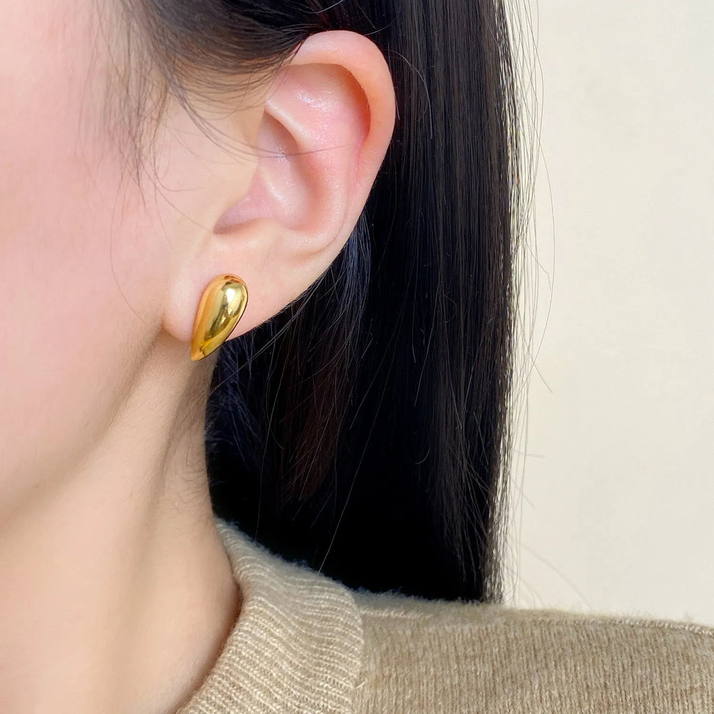 Copper geometric droplet earrings with electroplated finish sold as a pair in clip or stud style minimalist women's accessory