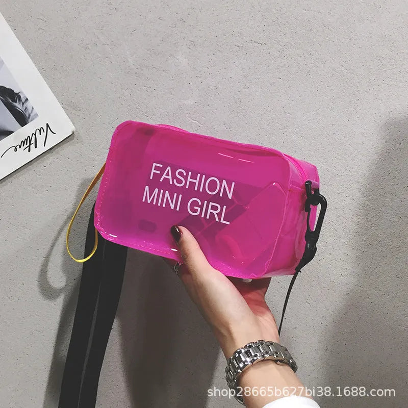 Clear square single shoulder bag made from PC plastic with adjustable strap in multiple colours