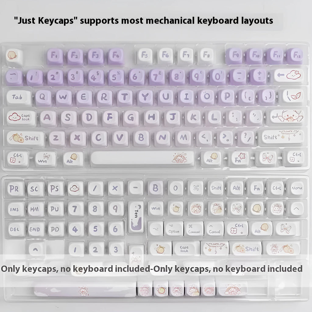 PBT gradient purple rabbit key cap set for mechanical keyboards with sublimation printed custom designs