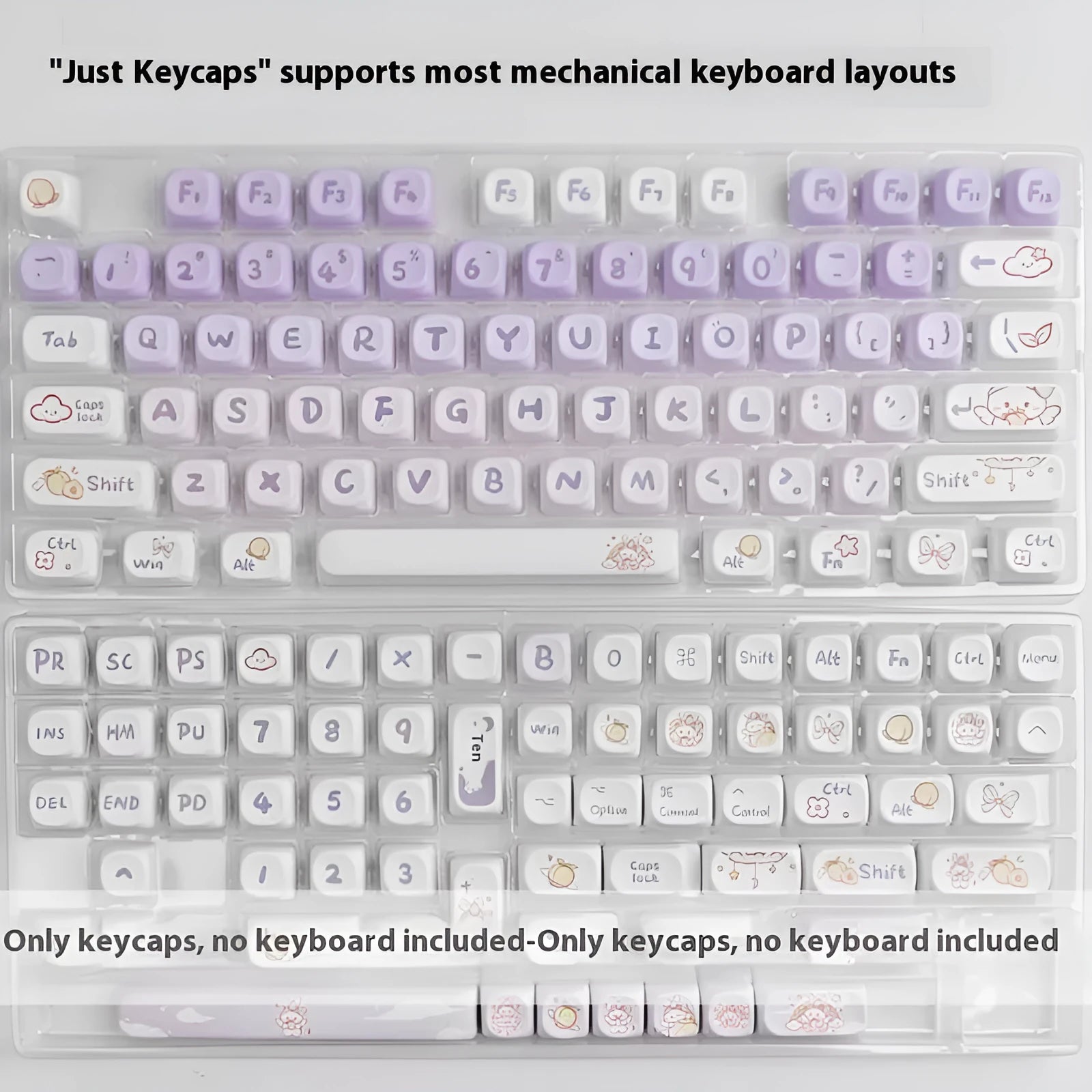 PBT gradient purple rabbit key cap set for mechanical keyboards with sublimation printed custom designs