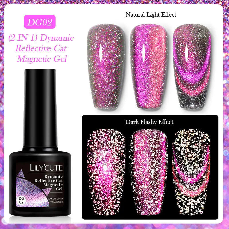Diamond in the Debris Cat Eye Series nail polish gel bottles in six colours with included nail glue.