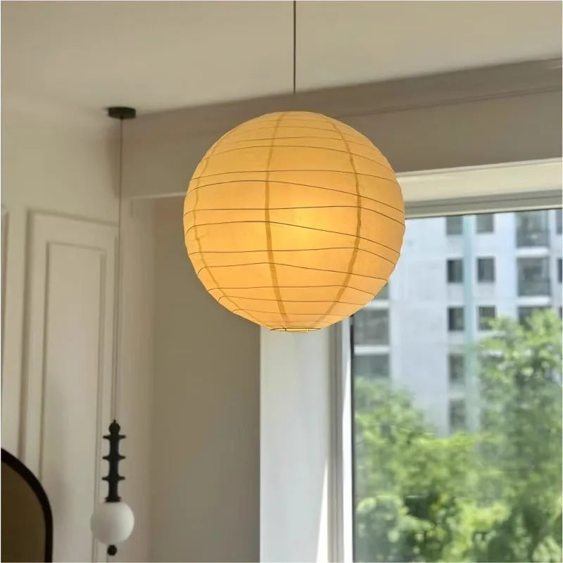 Japanese-style rice paper chandelier lamp in 30cm, 45cm, or 55cm diameter with three-colour adjustable light.