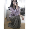 Purple women's blouse with hollow out detailing and princess sleeves in ice silk fabric