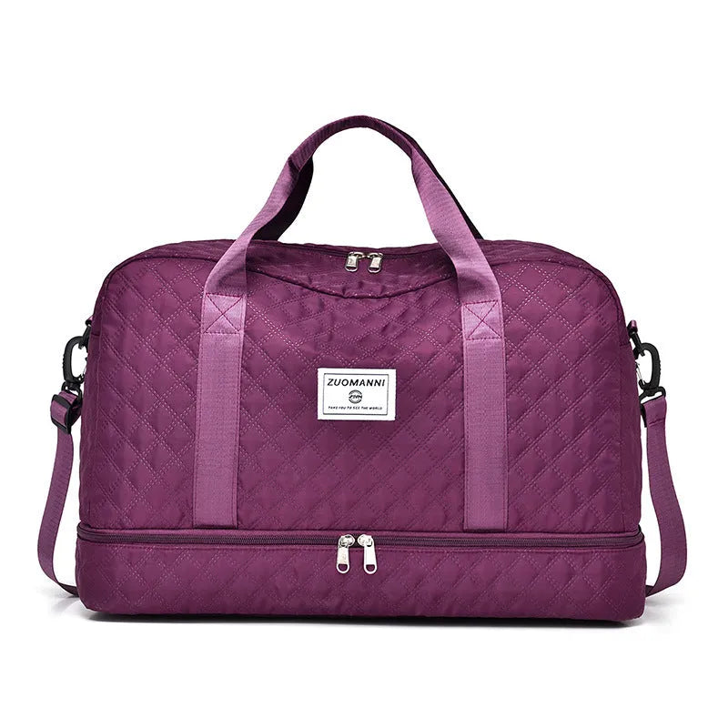 Large Oxford cloth leisure travel bag in a solid colour with sewing thread detail, shown in a 36-55L capacity size.