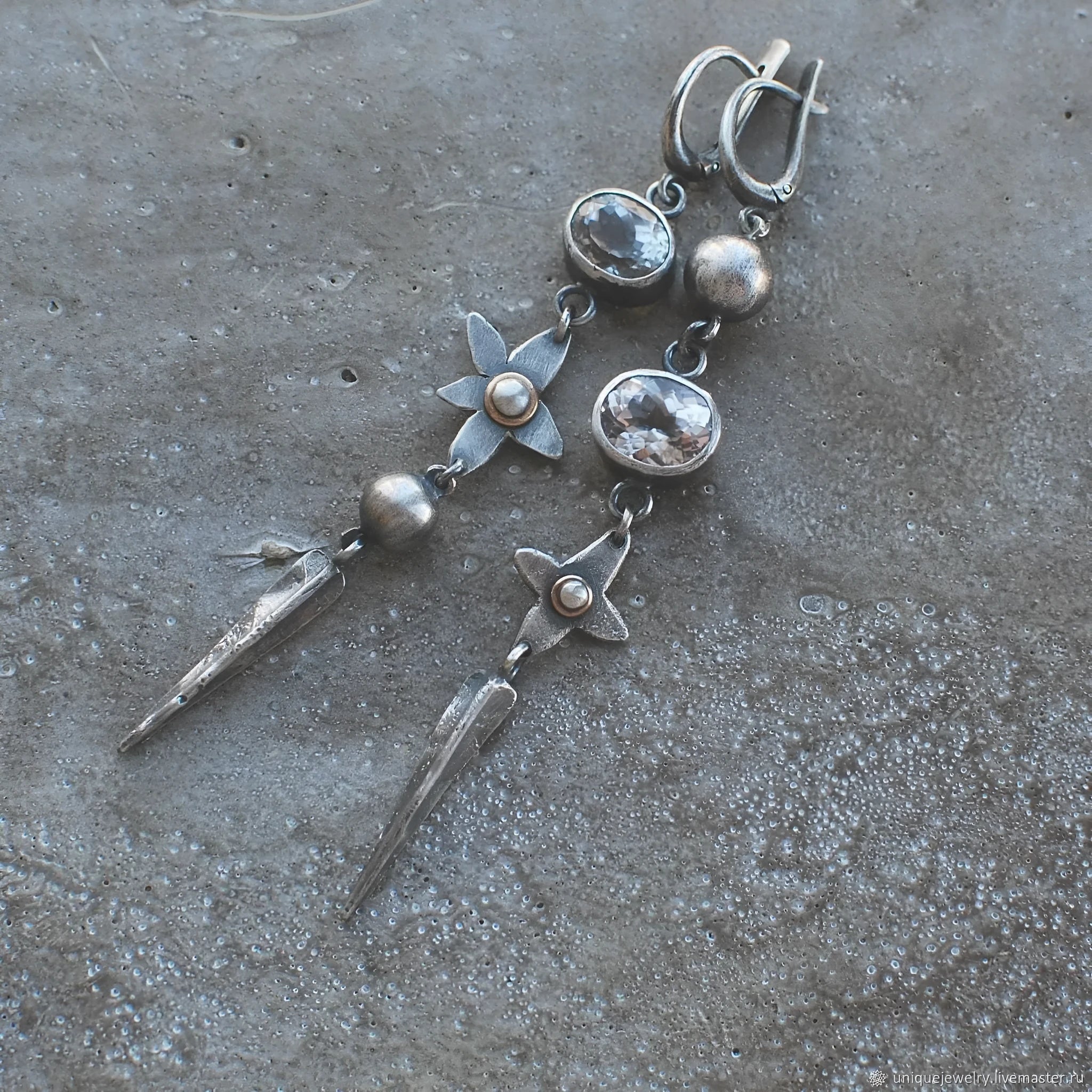 Hesheng geometric antique silver rhinestone pendant earrings with long drop design