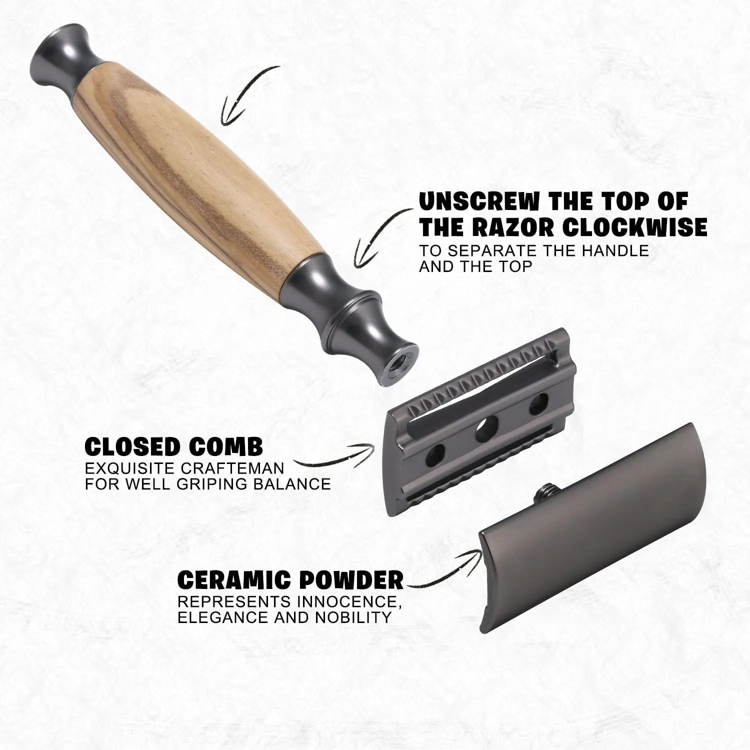 Men's copper manual shaving razor with olive wood handle and aluminum alloy blade holder