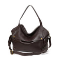 Brown genuine leather women's shoulder bag with horizontal square design