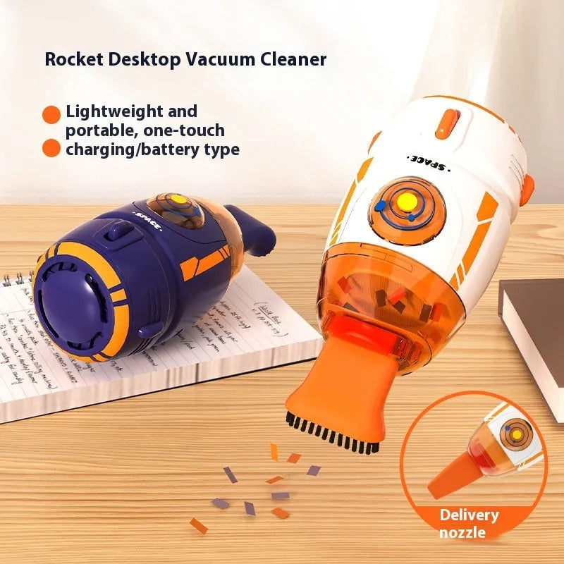 USB desktop vacuum cleaner in blue rocket design for keyboard and desk cleaning