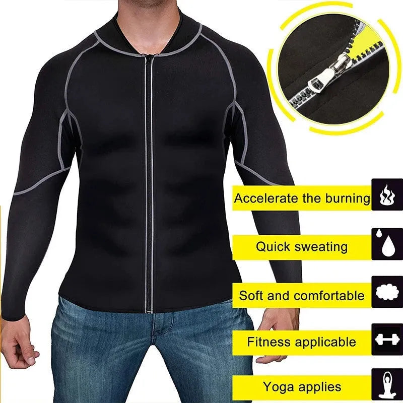 Neoprene men's running sports yoga sauna fitness suit with stitching detail in black