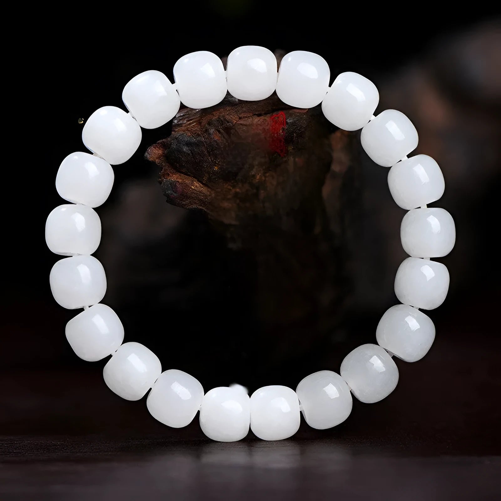 White Hetian jade barrel beads bracelet showing three size options for men and women