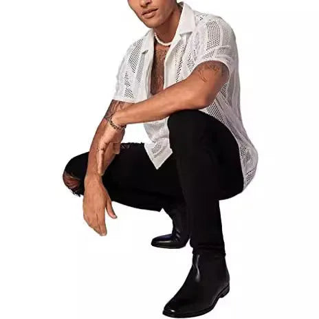 Men's knitted button shirt with jacquard pattern in cardigan style
